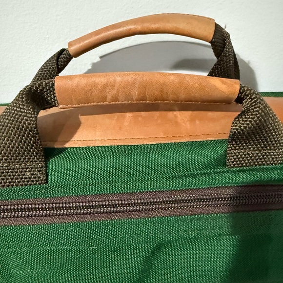 80s 90s LL BEAN Green Canvas Leather Folding Garment Carrying Bag Travel Vintage - Picture 4 of 8